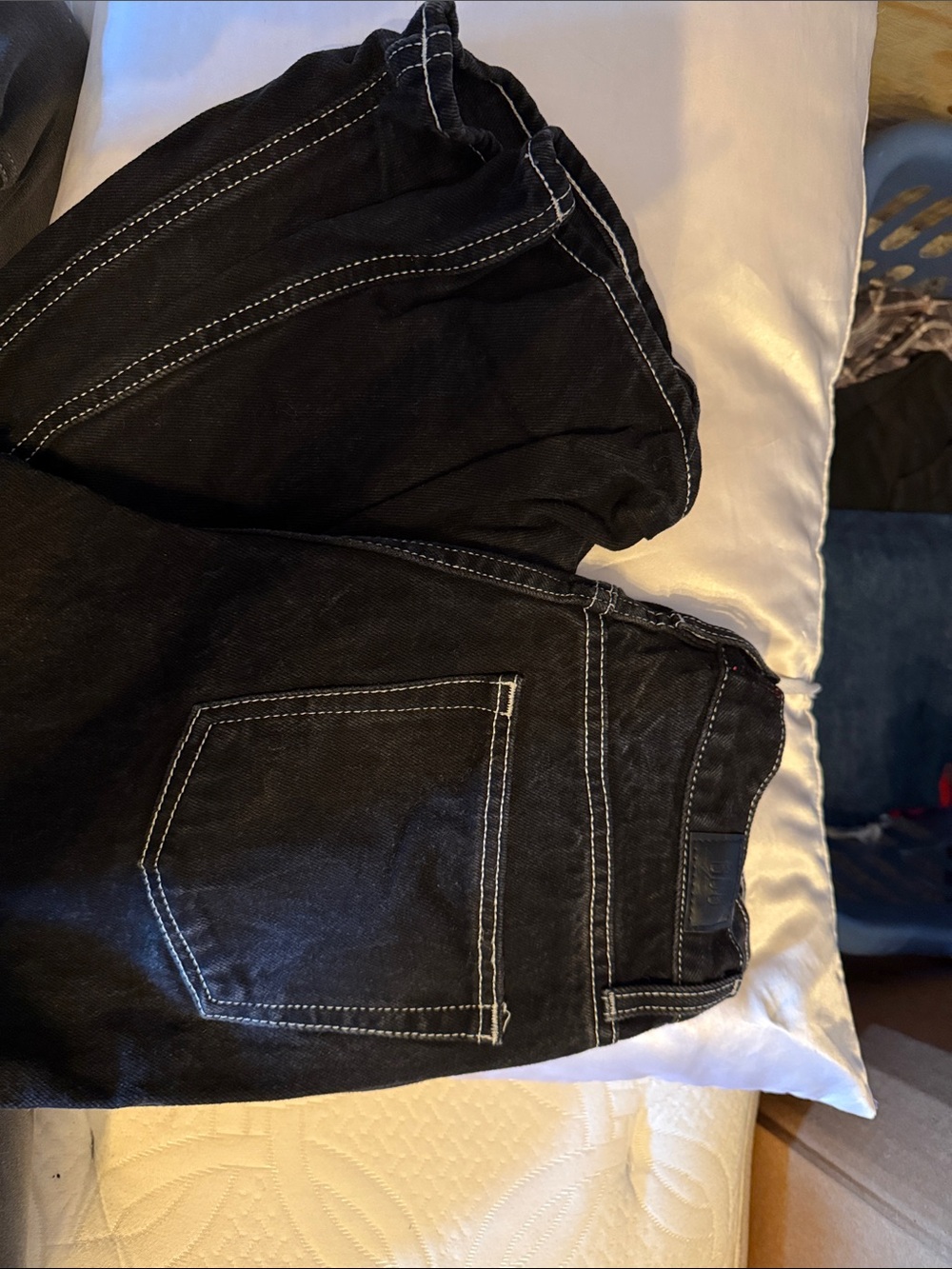 BDG Black Straight Leg Cowboy Jeans with White Contrast Stitching